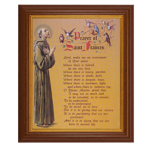 Prayer of St. Francis Picture Framed Wall Art Decor, Large, Traditional Dark Walnut Fluted Frame with Gold Beaded Lip