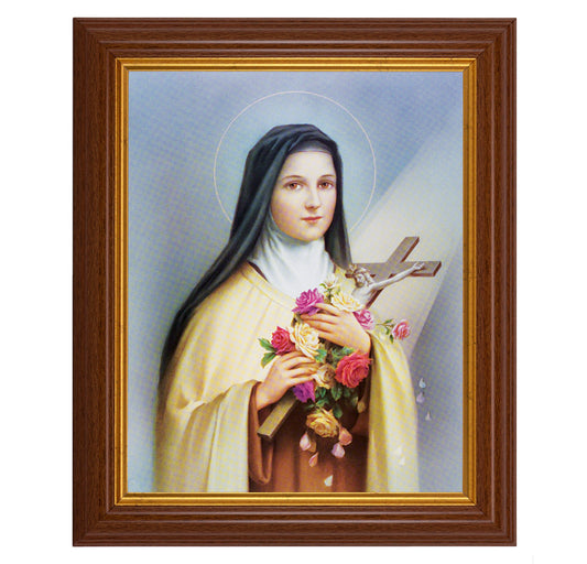 St. Therese Picture Framed Wall Art Decor, Large, Traditional Dark Walnut Fluted Frame with Gold Beaded Lip