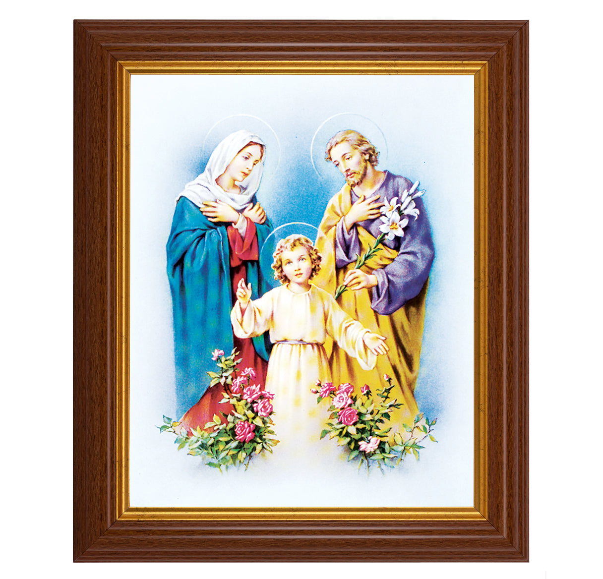 The Holy Family Picture Framed Wall Art Decor, Large, Traditional Dark Walnut Fluted Frame with Gold Beaded Lip