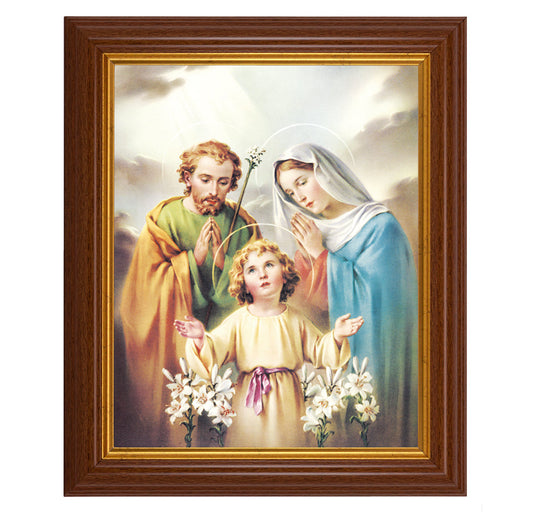 The Holy Family Picture Framed Wall Art Decor, Large, Traditional Dark Walnut Fluted Frame with Gold Beaded Lip