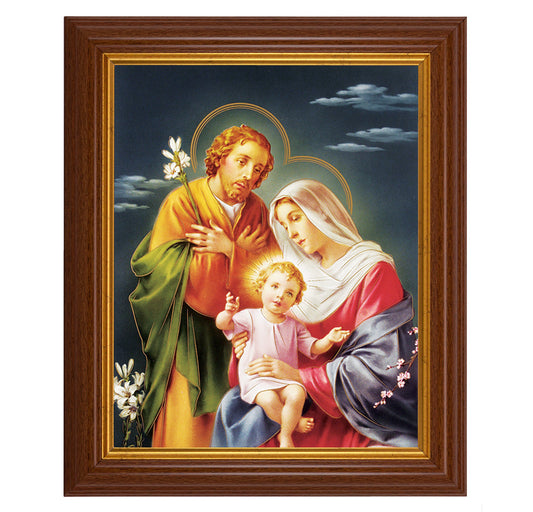 The Holy Family Picture Framed Wall Art Decor, Large, Traditional Dark Walnut Fluted Frame with Gold Beaded Lip