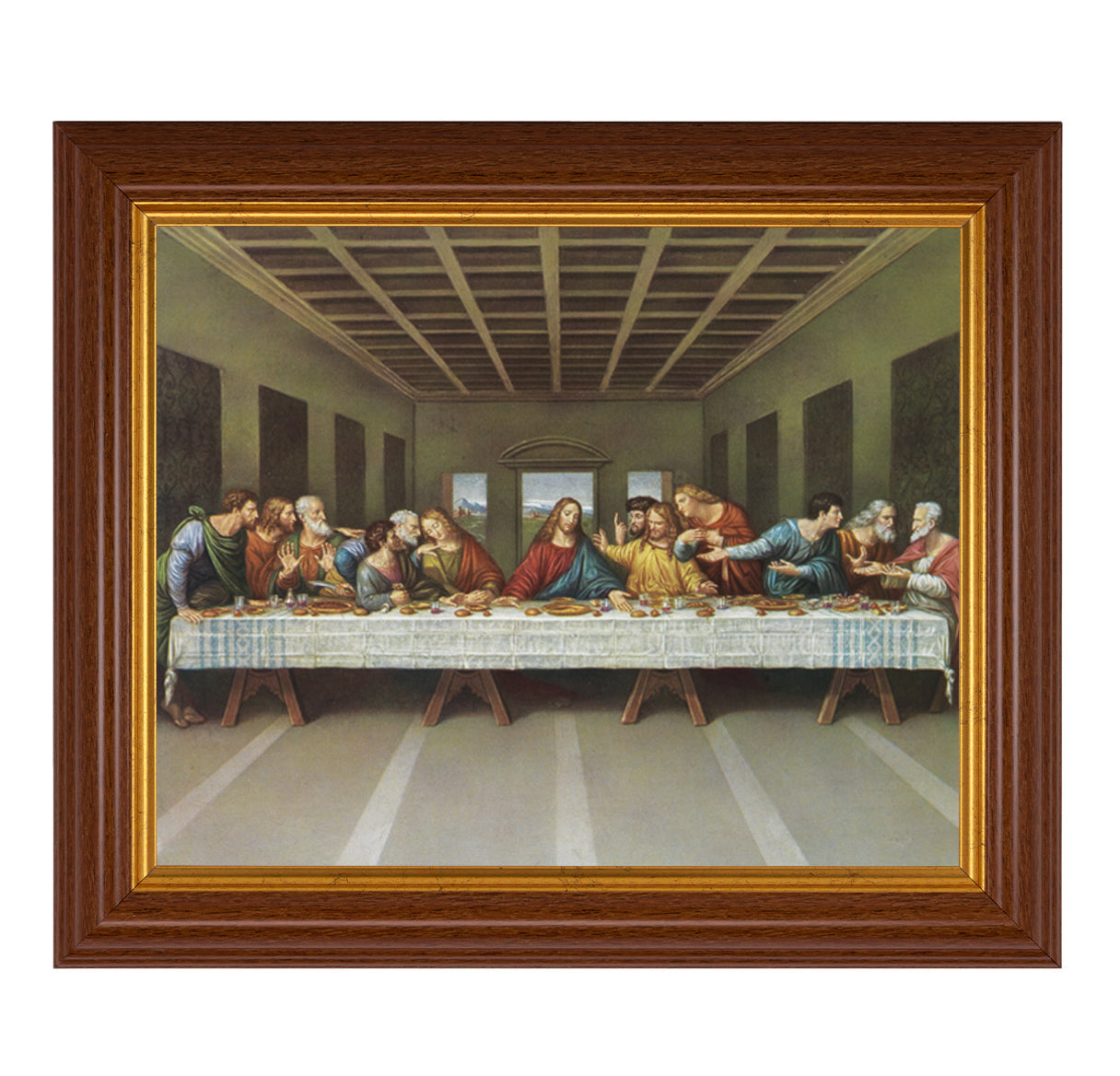 Last Supper Picture Framed Wall Art Decor, Large, Traditional Dark Walnut Fluted Frame with Gold Beaded Lip