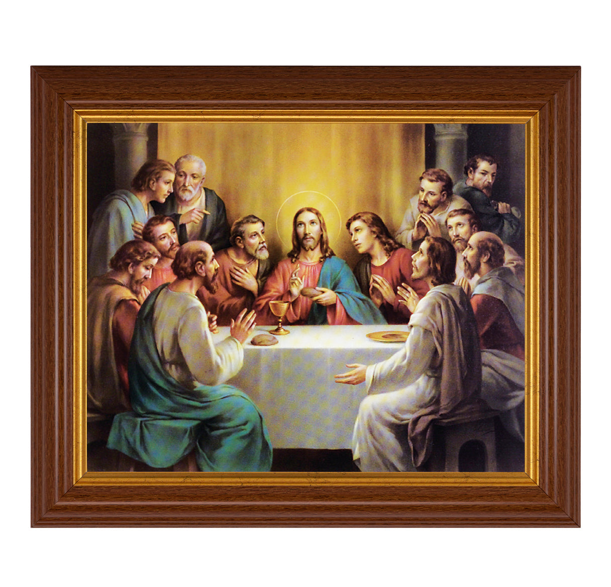 Last Supper Picture Framed Wall Art Decor, Large, Traditional Dark Walnut Fluted Frame with Gold Beaded Lip