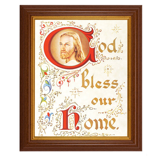 House Blessing Picture Framed Wall Art Decor, Large, Traditional Dark Walnut Fluted Frame with Gold Beaded Lip