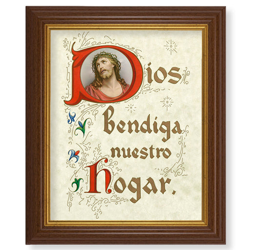 House Blessing (Spanish) Picture Framed Wall Art Decor, Large, Traditional Dark Walnut Fluted Frame with Gold Beaded Lip