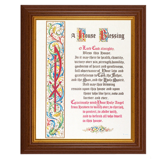 House Blessing Picture Framed Wall Art Decor, Large, Traditional Dark Walnut Fluted Frame with Gold Beaded Lip