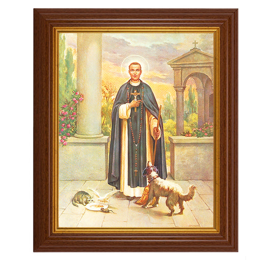 St. Martin DePorres Picture Framed Wall Art Decor, Large, Traditional Dark Walnut Fluted Frame with Gold Beaded Lip