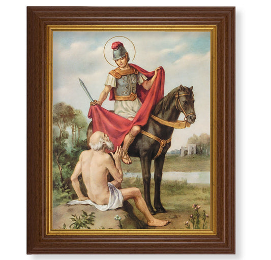St. Martin of Tours Picture Framed Wall Art Decor, Large, Traditional Dark Walnut Fluted Frame with Gold Beaded Lip