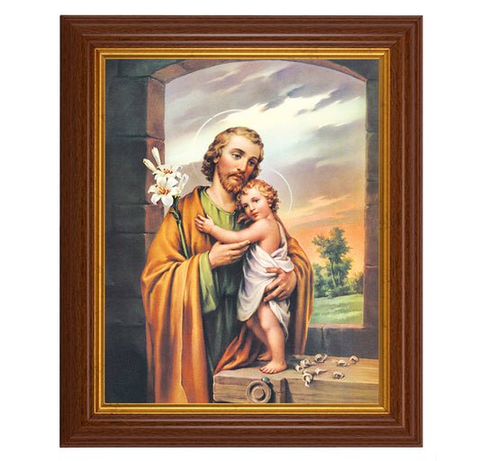 St. Joseph Picture Framed Wall Art Decor Large Dark Walnut Frame