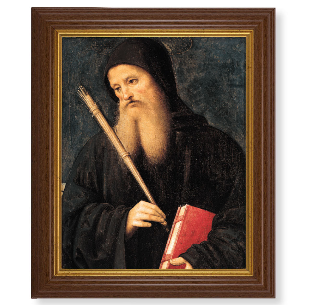 St. Benedict Picture Framed Wall Art Decor, Large, Traditional Dark Walnut Fluted Frame with Gold Beaded Lip
