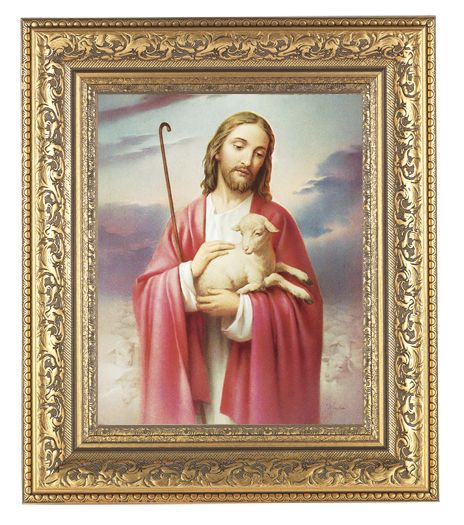 Good Shepherd Picture Framed Wall Art Decor Large Gold-Leaf Acanthus-Leaf Carvings Ornate Frame