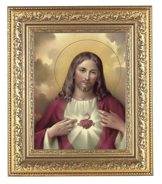 Sacred Heart of Jesus Picture Framed Wall Art Decor Large Ornate Frame