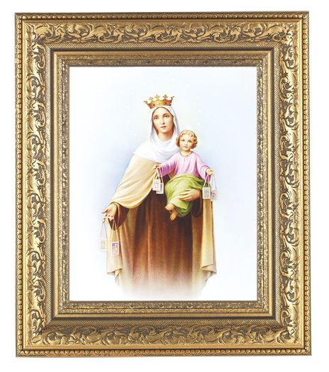 Our Lady of Mount Carmel Picture Framed Wall Art Decor Large, Gold-Leaf Acanthus-Leaf Carvings Ornate Frame