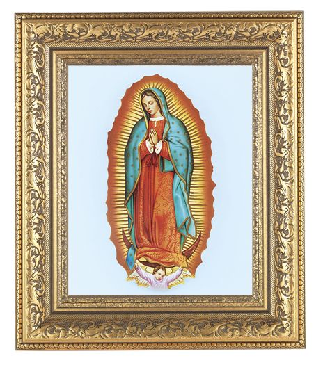 Our Lady of Guadalupe Picture Framed Wall Art Decor Large Gold-Leaf Acanthus-Leaf Carvings Ornate Frame