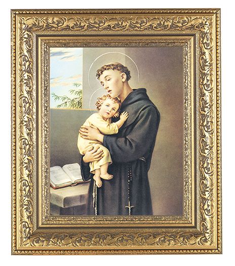 St. Anthony Picture Framed Wall Art Decor Large Gold-Leaf