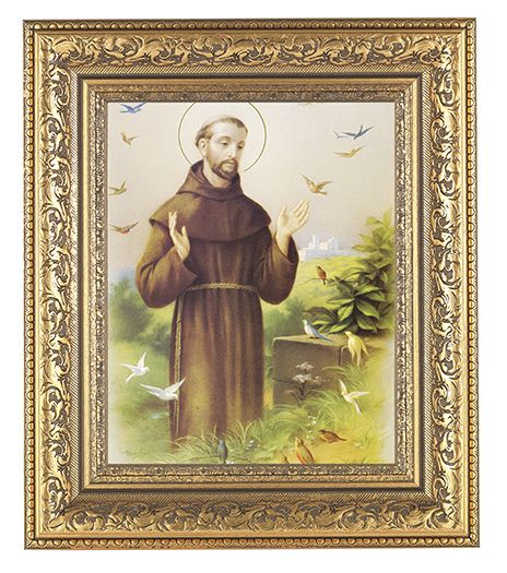 St. Francis Picture Framed Wall Art Decor Large Gold-Leaf Frame