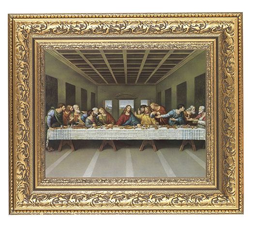 Last Supper Picture Framed Wall Art Decor Large Gold-Leaf Acanthus-Leaf Carvings Ornate Frame