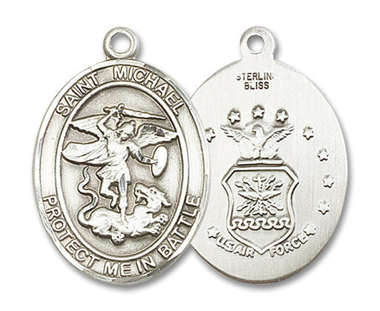 Extel Oval Large Sterling Silver St Michael Air Force Medal, Made in USA