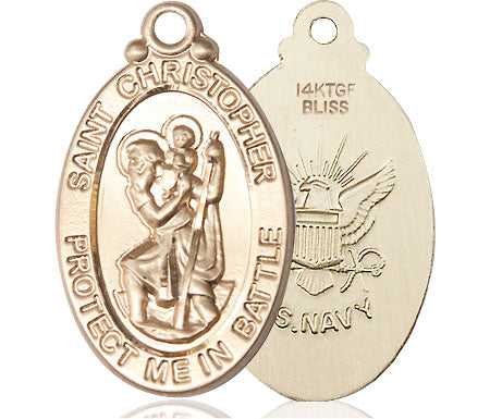 Extel Oval Large 14kt Gold Filled St Christopher Navy Medal