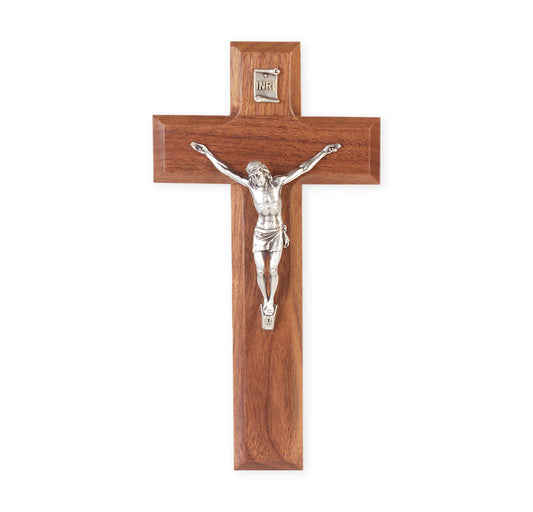 Medium Catholic Genuine Walnut Wall Crucifix, 8", for Home, Office, Over Door