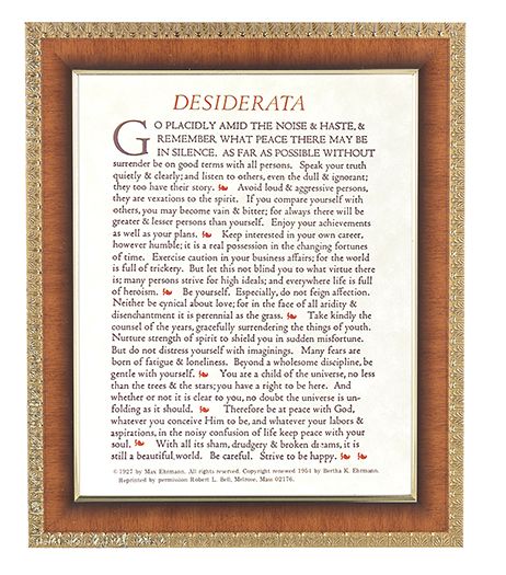 Desiderata Picture Framed Wall Art Decor Large, Lacquered Natural Mahogany with Gold-Leaf Egg and Dart Edge Frame