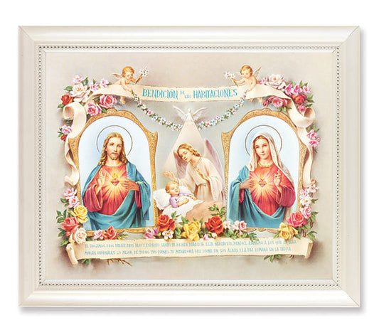 Spanish Sacred Heart of Jesus Immaculate Heart of Mary Baby Room Blessing Picture Framed