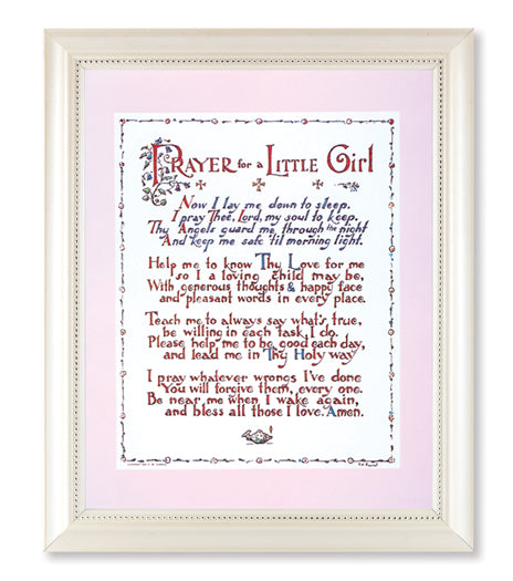 Prayer For a Little Girl Picture Framed Wall Art Decor Large Pearlized Fluted White Frame