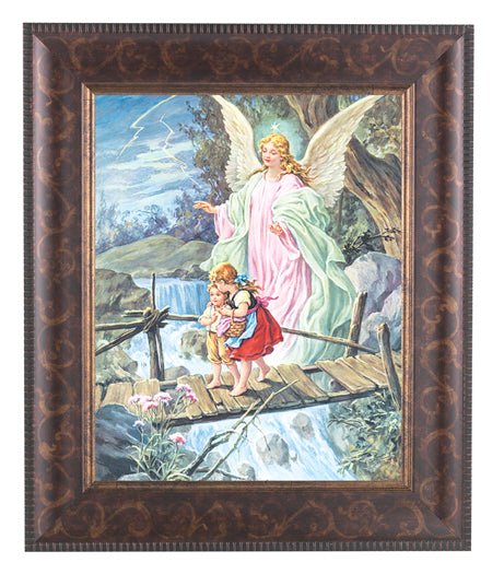 Guardian Angel Picture Framed Wall Art Decor Large Antique Gold Frame