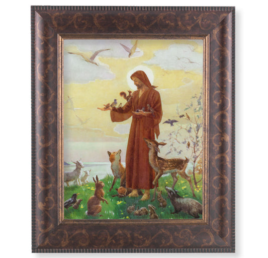 St. Francis Picture Framed Wall Art Decor Large Antique Gold Frame