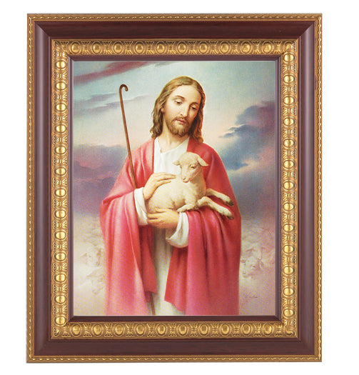 Good Shepherd Picture Framed Wall Art Decor Large Dark Cherry Gold