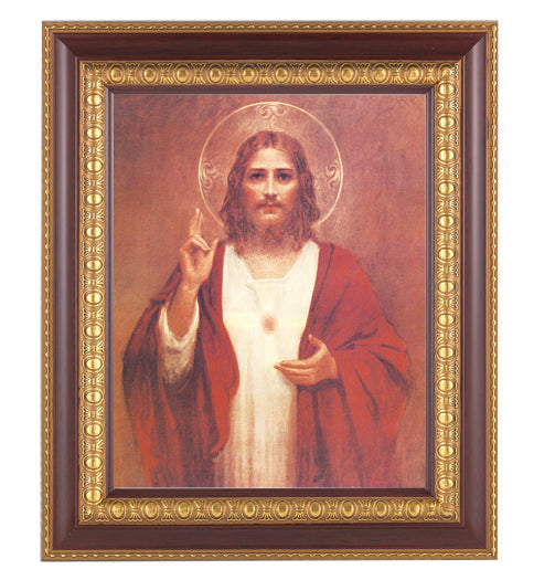 Sacred Heart of Jesus Picture Framed Wall Art Decor Large Dark Cherry Gold Frame
