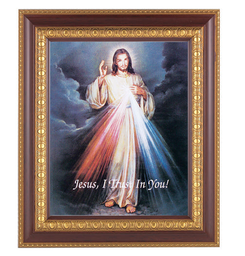 Divine Mercy Picture Framed Wall Art Decor Large Cherry Frame
