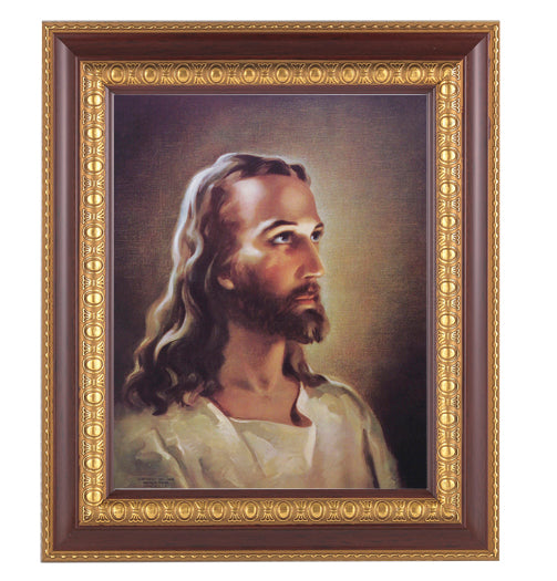 Head of Christ Picture Framed Wall Art Decor Large Dark Cherry Frame