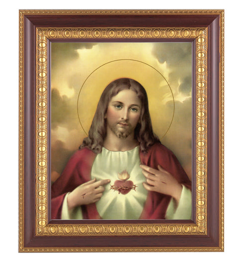 Sacred Heart of Jesus Picture Framed Wall Art Decor Large Dark Cherry Gold Frame