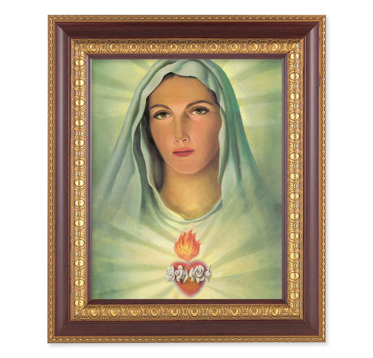 Immaculate Heart of Mary Picture Framed Wall Art Decor Large Dark Cherry Gold Frame