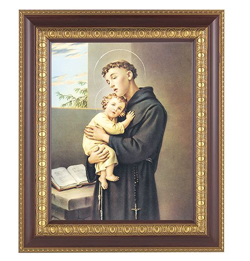 St. Anthony Picture Framed Wall Art Decor Large Dark Cherry Frame
