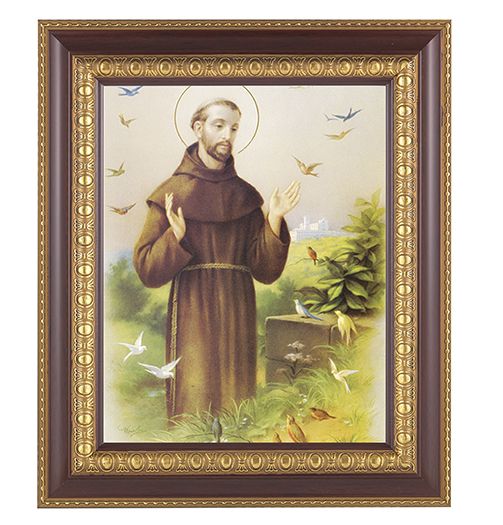 St. Francis Picture Framed Wall Art Decor, Large Dark Cherry Frame