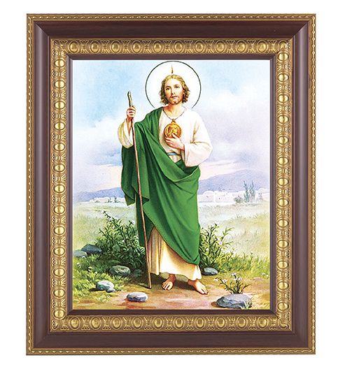 St. Jude Picture Framed Wall Art Decor, Large, Dark Cherry with Gold Egg and Dart Detailed Frame
