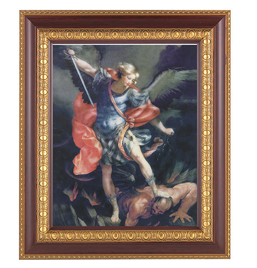 St. Michael Picture Framed Wall Art Decor, Large, Dark Cherry with Gold Egg and Dart Detailed Frame