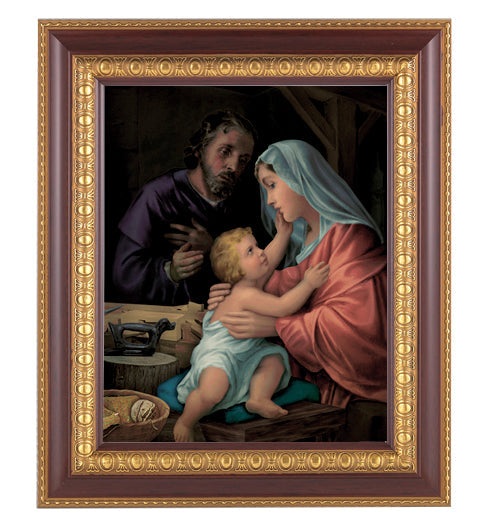 Holy Family Picture Framed Wall Art Decor, Large, Dark Cherry with Gold Egg and Dart Detailed Frame