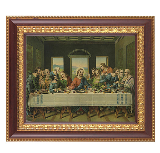 The Last Supper Picture Framed Wall Art Decor, Large, Dark Cherry with Gold Egg and Dart Detailed Frame