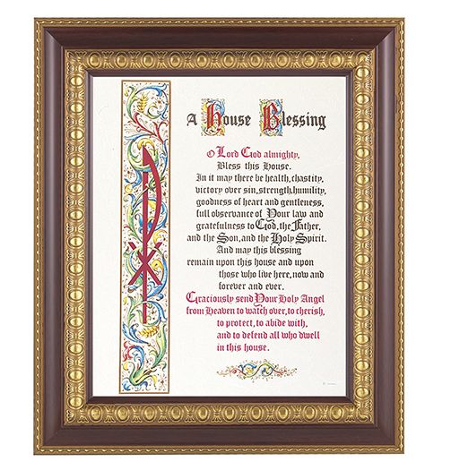 House Blessing Picture Framed Wall Art Decor, Large, Dark Cherry with Gold Egg and Dart Detailed Frame