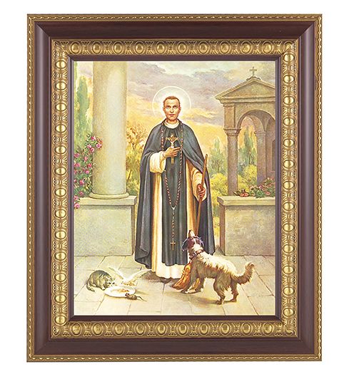 St. Martin DePorres Picture Framed Wall Art Decor Large, Dark Cherry with Gold Egg and Dart Detailed Frame