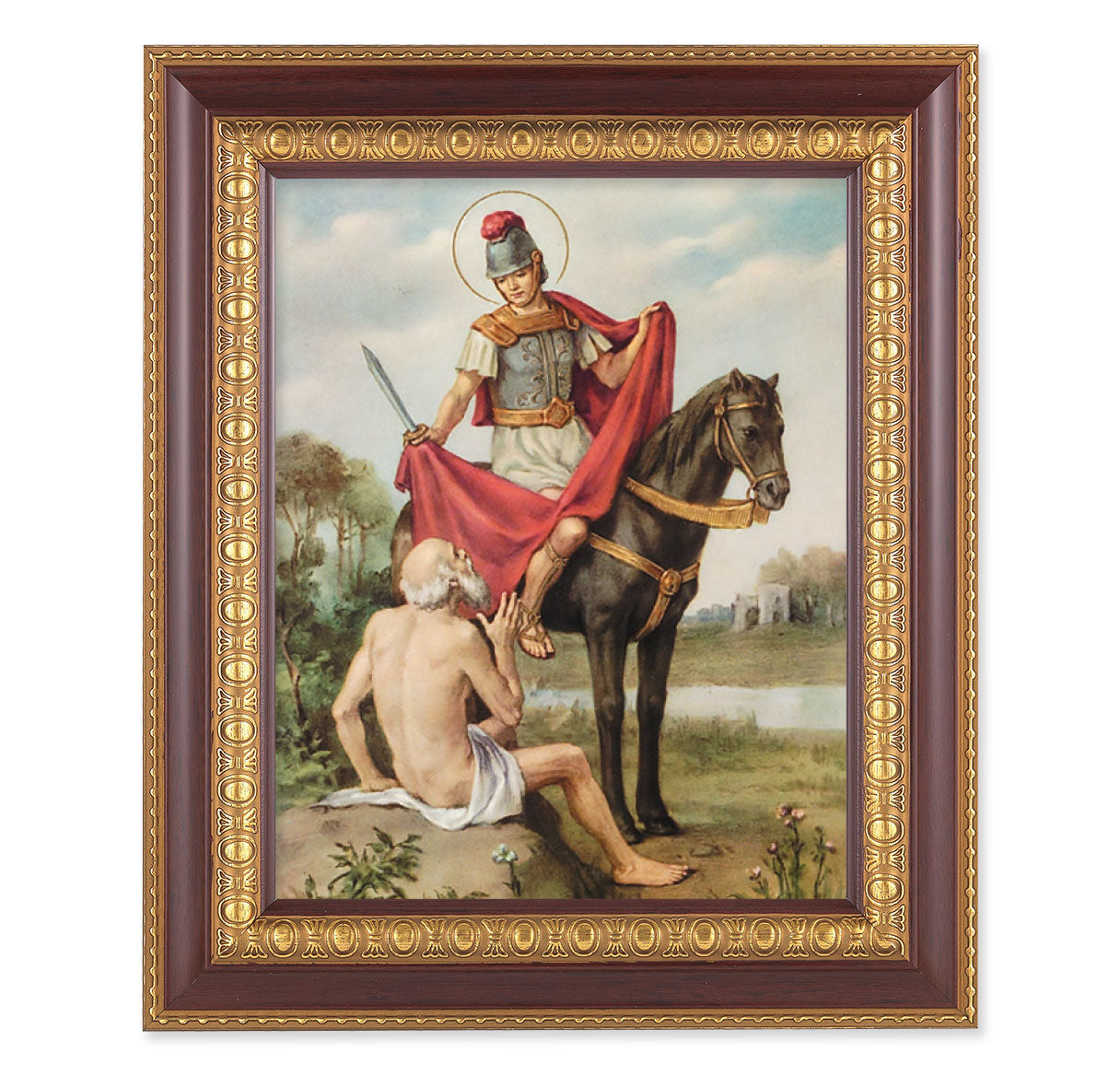St. Martin of Tours Picture Framed Wall Art Decor Large Dark Cherry Frame