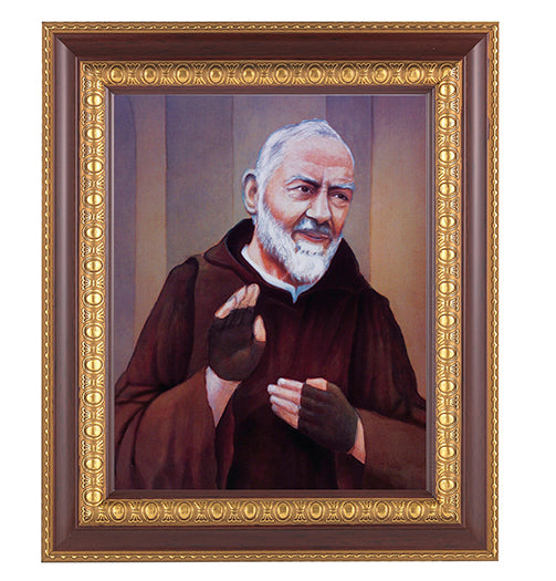 St. Pio Picture Framed Wall Art Decor Large Dark Cherry Frame