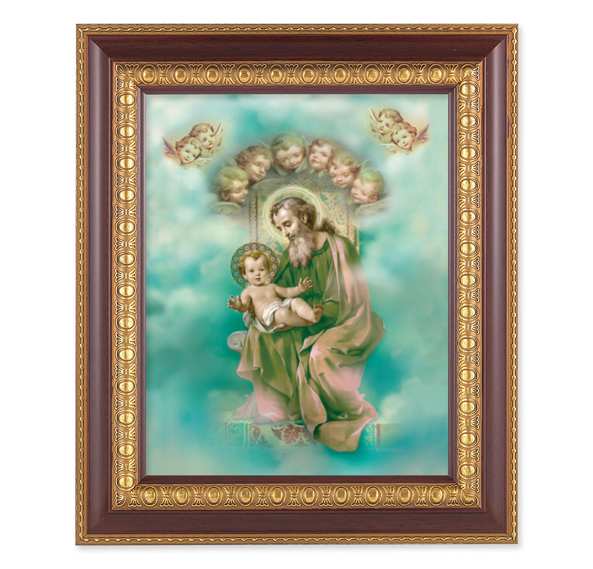 St. Joseph Picture Framed Wall Art Decor, Large, Dark Cherry with Gold Egg and Dart Detailed Frame