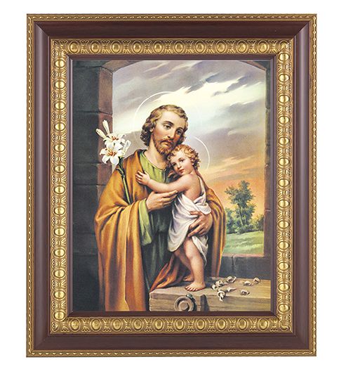 St. Joseph Picture Framed Wall Art Decor, Large, Dark Cherry with Gold Egg and Dart Detailed Frame