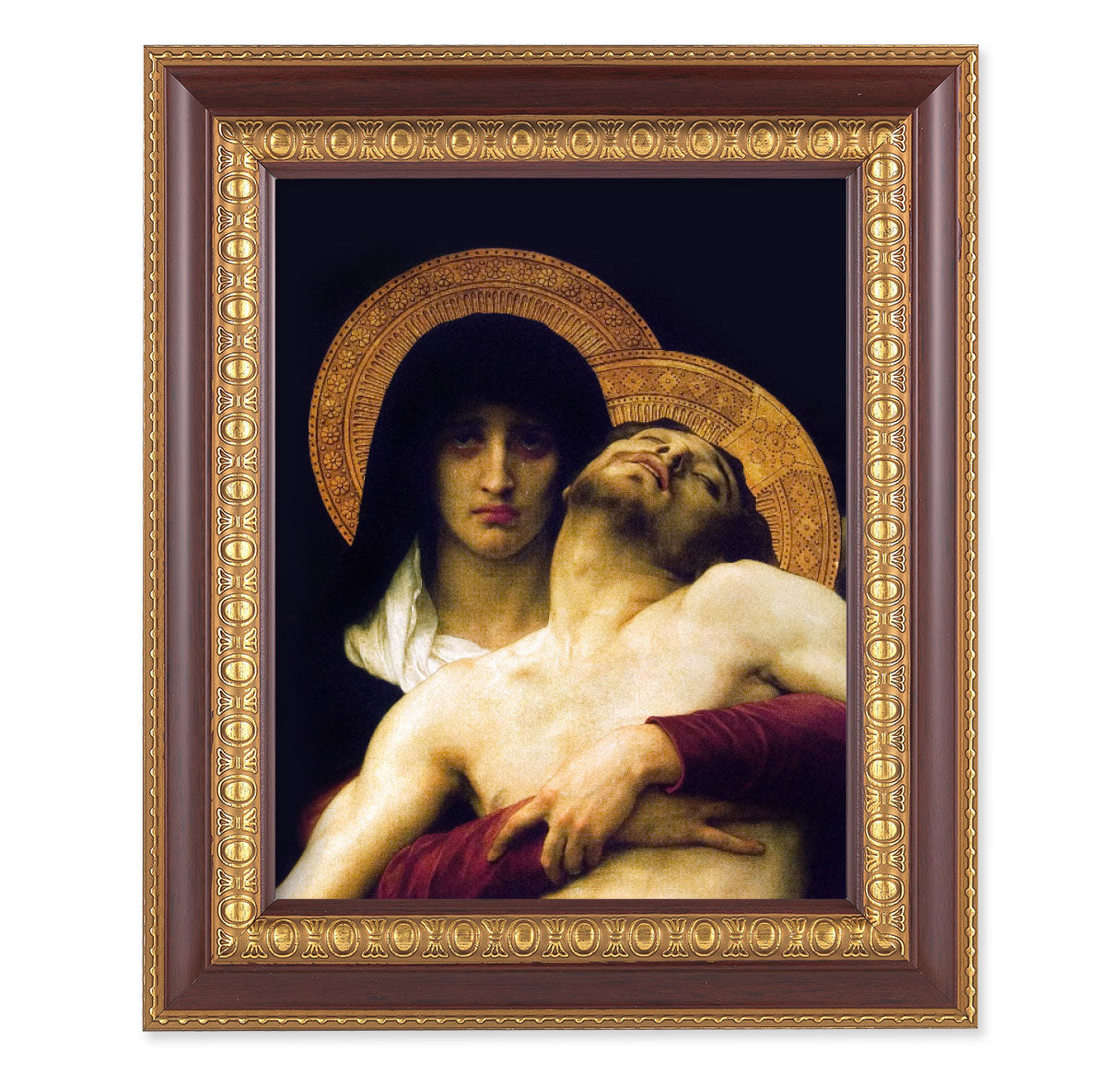 The Pieta Picture Framed Wall Art Decor, Large, Dark Cherry with Gold Egg and Dart Detailed Frame