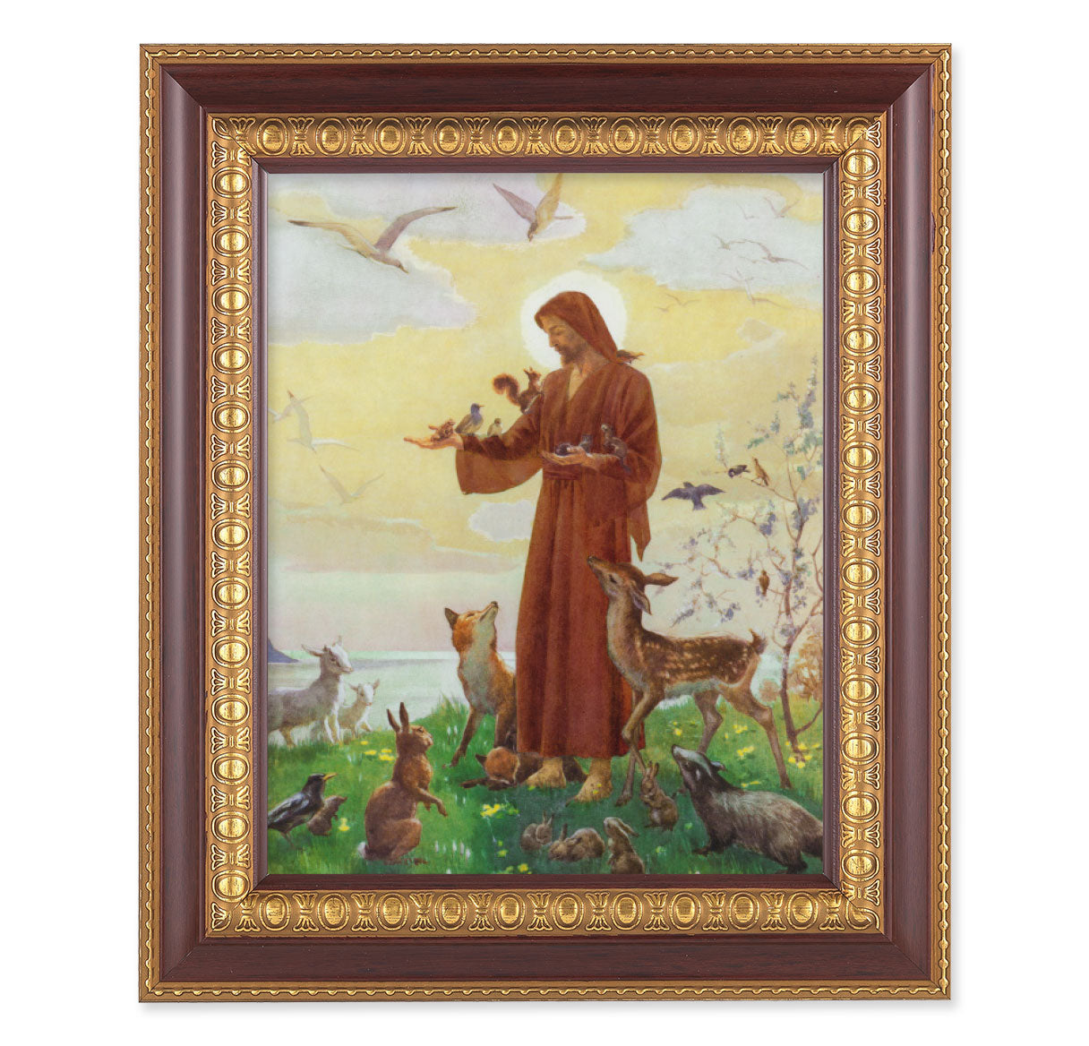 St. Francis Picture Framed Wall Art Decor Large Dark Cherry Frame