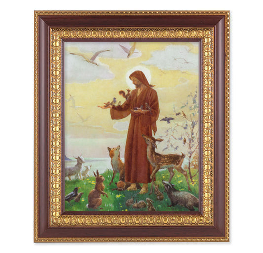 St. Francis Picture Framed Wall Art Decor Large Dark Cherry Frame